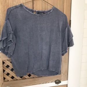 Distressed navy blouse